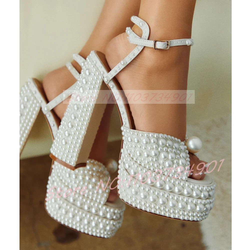 Wedding Super - Sandales à plateforme en perles blanches